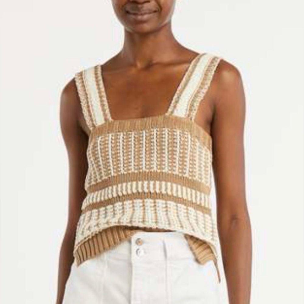 Veronica Beard Voya knit tank cream and tan, size L